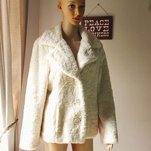 Esprit off white faux fur plush coat M